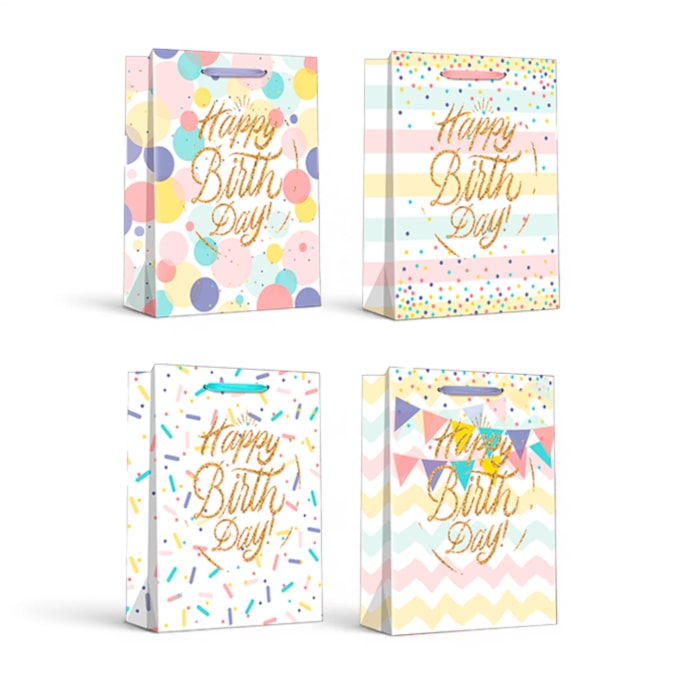 Wholesale Pastel Glitter Happy Birthday Large Gift Bag 30x42x12cm | Wholesale Direct Wholesale Pastel Glitter Happy Birthday Large Gift Bag 30x42x12cm | Wholesale Direct