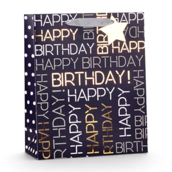 Wholesale Mens Foiled Happy Birthday Medium Gift Bag 26x32x12cm | Wholesale Direct