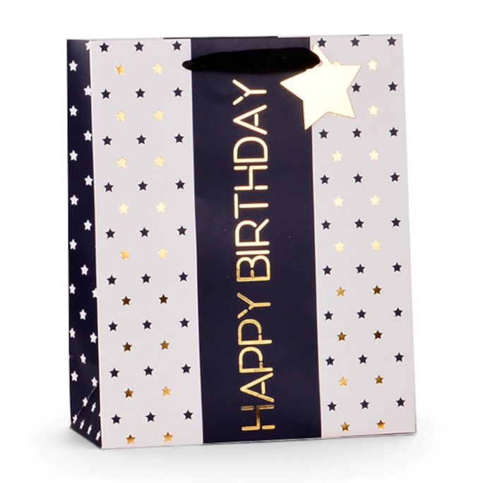 Wholesale Mens Foiled Happy Birthday Medium Gift Bag 26x32x12cm | Wholesale Direct