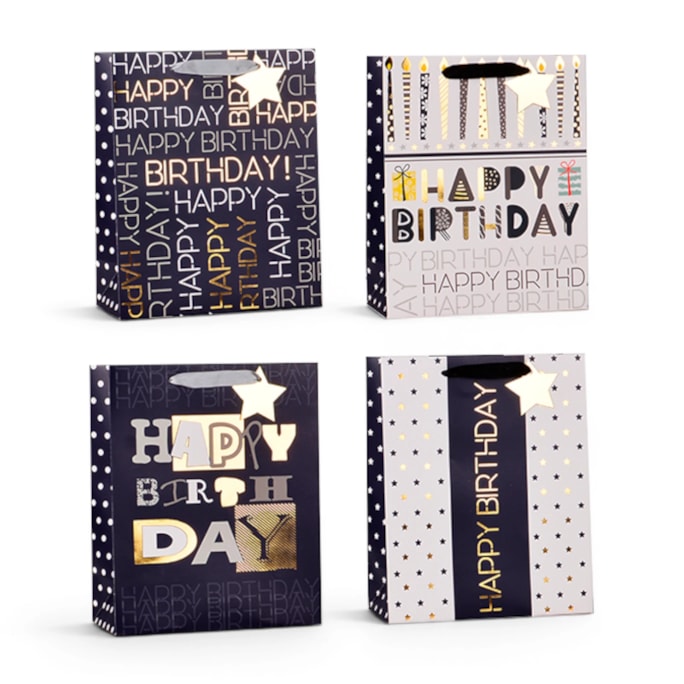 Wholesale Mens Foiled Happy Birthday Medium Gift Bag 26x32x12cm | Wholesale Direct