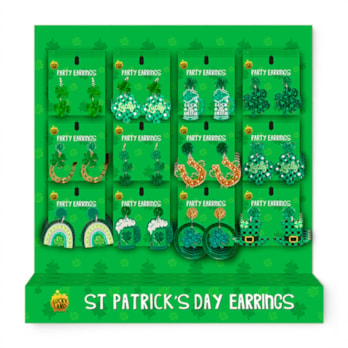 Wholesale St. Patrick's Day Adult Metal Earrings in CDU | Wholesale Direct