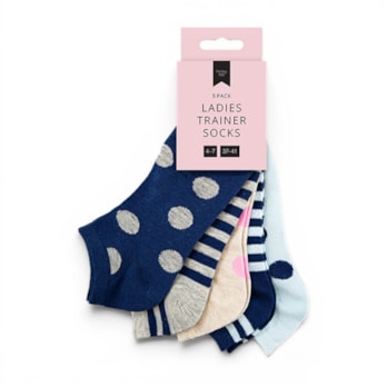 Wholesale Ladies Printed Trainer Socks 5pk | Wholesale Direct