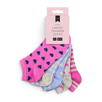 Wholesale Ladies Printed Trainer Socks 5pk | Wholesale Direct