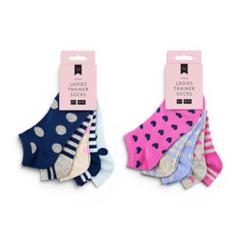 Wholesale Ladies Printed Trainer Socks 5pk | Wholesale Direct