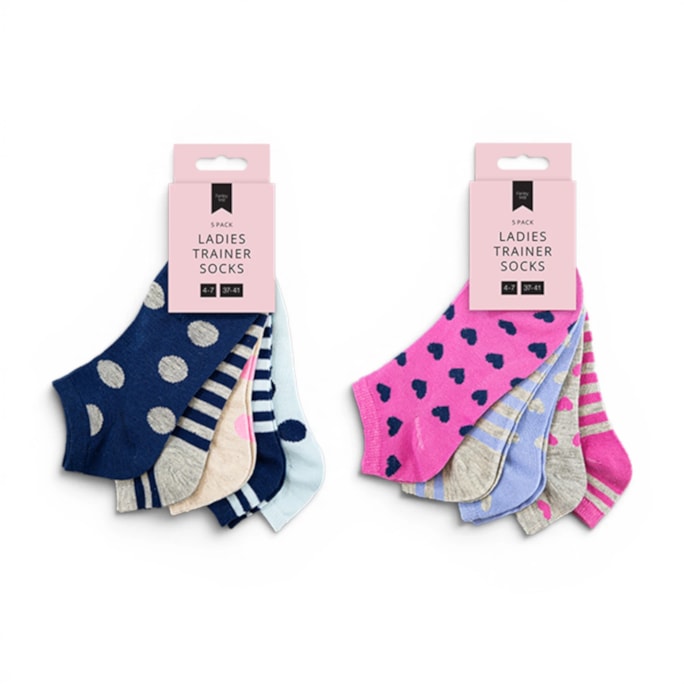 Wholesale Ladies Printed Trainer Socks 5pk | Wholesale Direct