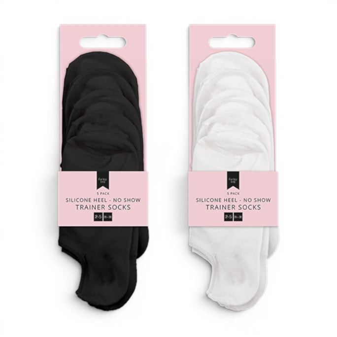 Wholesale Ladies No Show Trainer Socks with Silicone Heel 5pk | Wholesale Direct