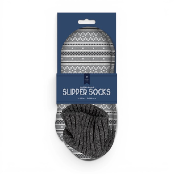 Wholesale Men's Pattern Knitted Cable Slipper Socks with Cuff | Wholesale Direct
