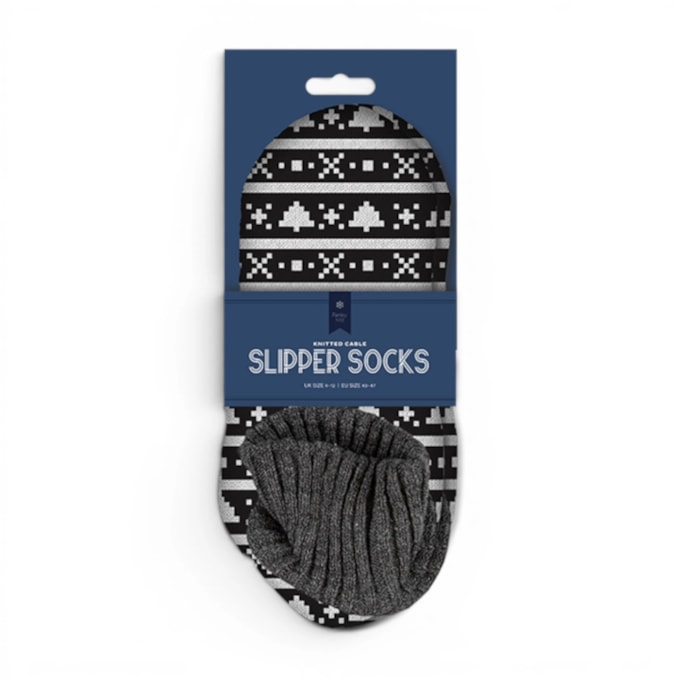 Wholesale Men's Pattern Knitted Cable Slipper Socks with Cuff | Wholesale Direct