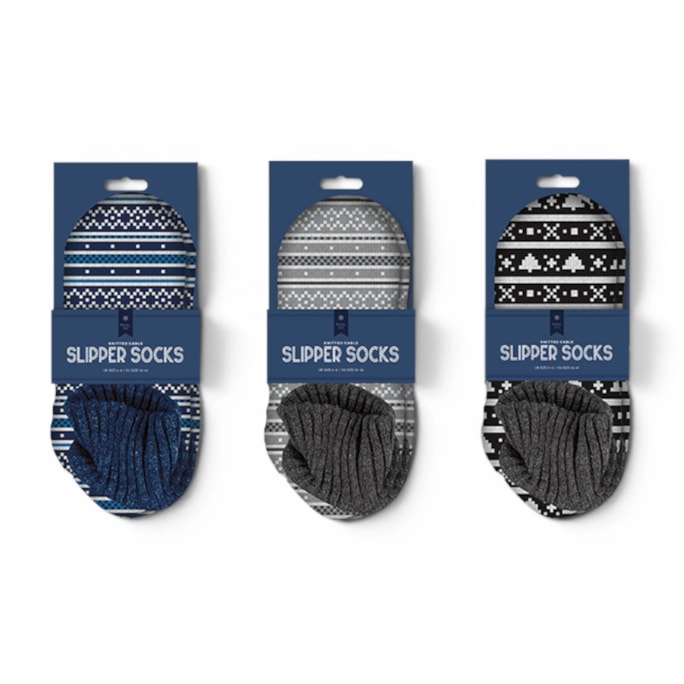 Wholesale Men's Pattern Knitted Cable Slipper Socks with Cuff | Wholesale Direct