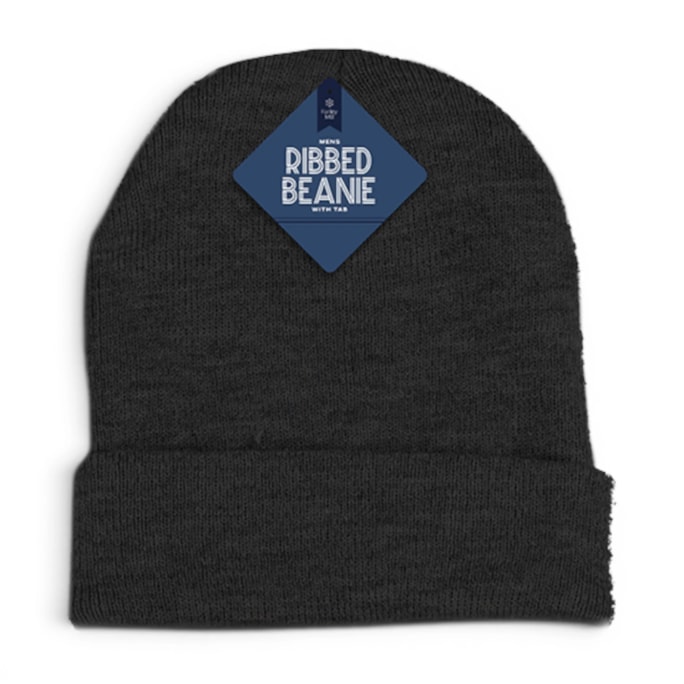 Wholesale Mens Ribbed Beanie with Tab | Wholesale Direct