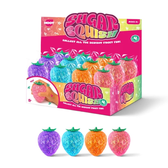 Wholesale Glitter Coloured Strawberry Sugar Filled Squishy 6.5cm CDU | Wholesale Direct