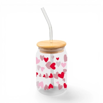 Wholesale Valentine's Glass Jar and Straw With Bamboo Lid | Wholesale Direct