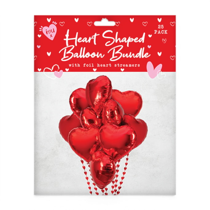 Wholesale Valentine's Heart Balloon Bundle With Streamers 12 Pack | Wholesale Direct