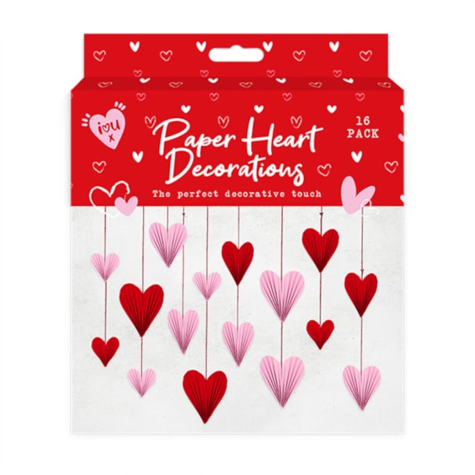 Wholesale Valentine's Paper Heart Decorations 16pk CDU | Wholesale Direct