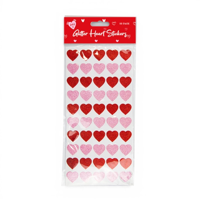 Wholesale Valentine's Glitter Heart Stickers 50pk | Wholesale Direct