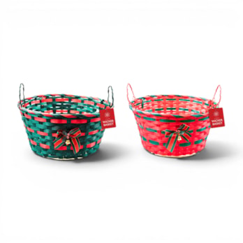 Wholesale Striped Wicker Basket with Handle & Bell 30cm | Wholesale Direct