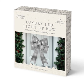 Wholesale Silver Luxury LED Light Up Christmas Bow | Wholesale Direct