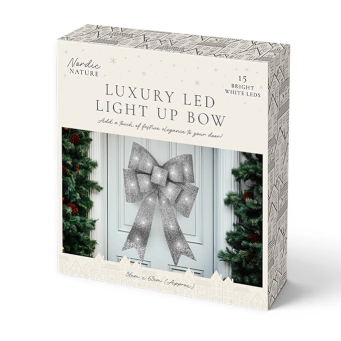 Wholesale Silver Luxury LED Light Up Christmas Bow | Wholesale Direct