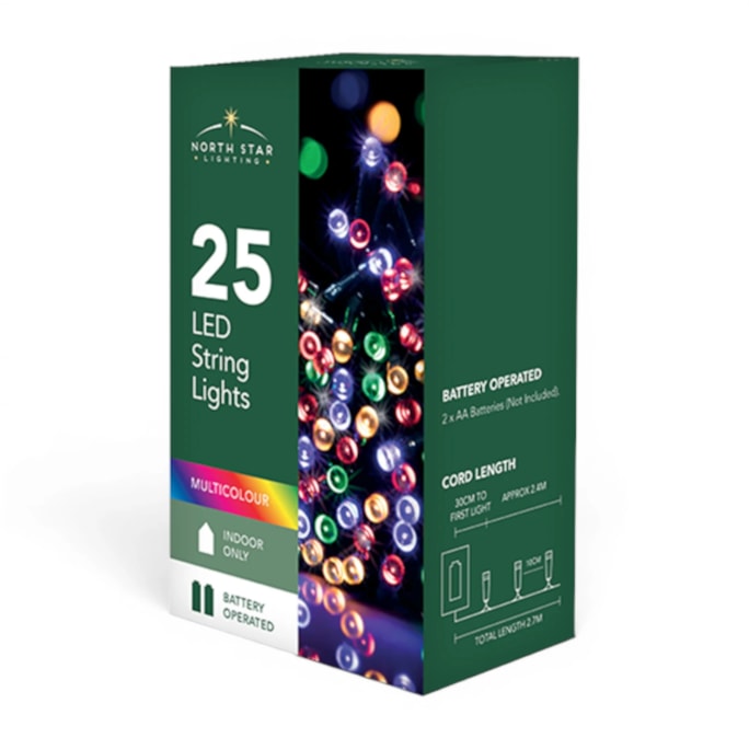 Wholesale 25 Battery Operated Multi-Coloured String Lights 2.7m CDU | Wholesale Direct