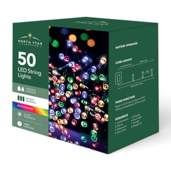 Wholesale 50 Battery Operated Multi-Coloured String Lights 5.9m CDU | Wholesale Direct