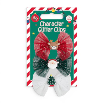 Wholesale Christmas Character Glitter Clips 3pk | Wholesale Direct