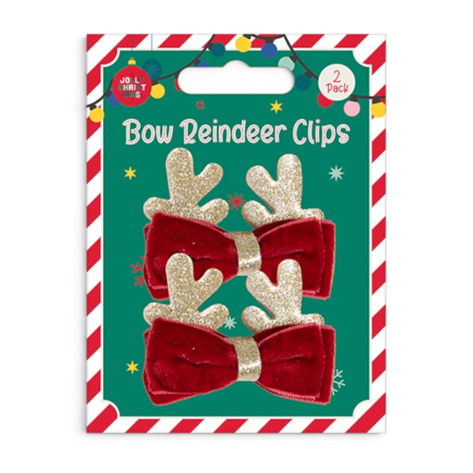 Wholesale Christmas Bow Reindeer Clips 2pk | Wholesale Direct