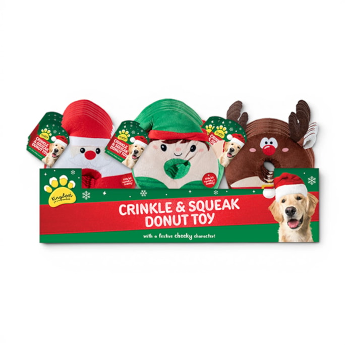 Wholesale Christmas Crinkley & Squeaky Donut Characters Toy CDU | Wholesale Direct