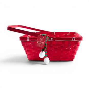 Wholesale Wicker Basket with Handle and Pom Pom Scarf 28 x 18 x 12cm | Wholesale Direct Wholesale Wicker Basket with Handle and Pom Pom Scarf 28 x 18 x 12cm | Wholesale Direct