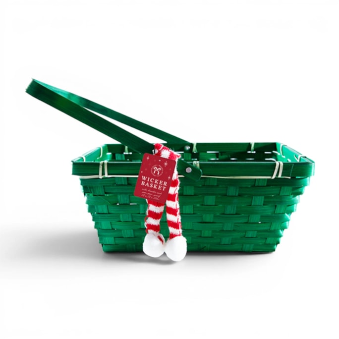Wholesale Wicker Basket with Handle and Pom Pom Scarf 28 x 18 x 12cm | Wholesale Direct Wholesale Wicker Basket with Handle and Pom Pom Scarf 28 x 18 x 12cm | Wholesale Direct