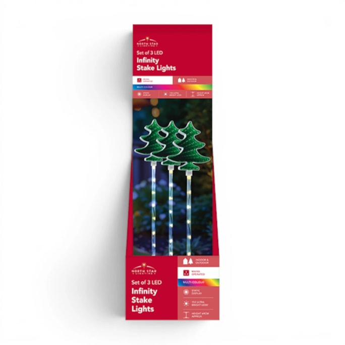 Wholesale LED Mains Operated Tree Infinity Stake Light 3pk CDU | Wholesale Direct