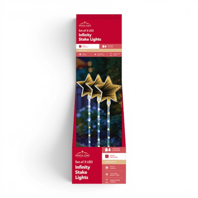 Wholesale LED Mains Operated Star Infinity Stake Light 3pk CDU | Wholesale Direct