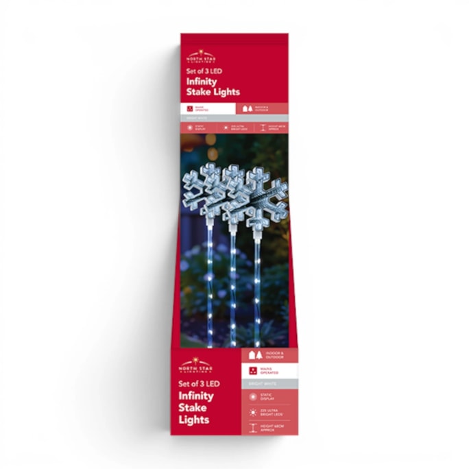 Wholesale LED Mains Operated Snowflake Infinity Stake Light 3pk CDU | Wholesale Direct