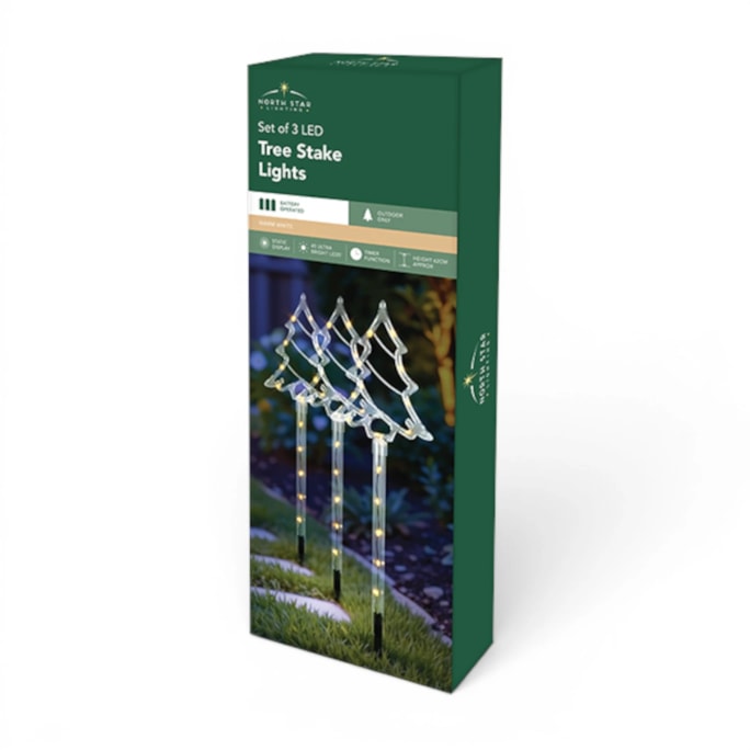 Wholesale LED Battery Operated Warm White Tree Stake Lights 3pk CDU | Wholesale Direct