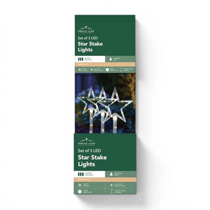Wholesale LED Battery Operated Warm White Star Stake Lights 3pk CDU | Wholesale Direct