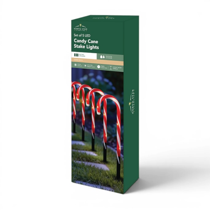 Wholesale LED Battery Operated Candy Cane Stake Lights 5pk CDU | Wholesale Direct