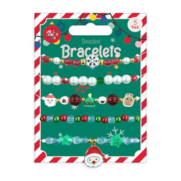 Wholesale Christmas Beaded Bracelets 5pk | Wholesale Direct