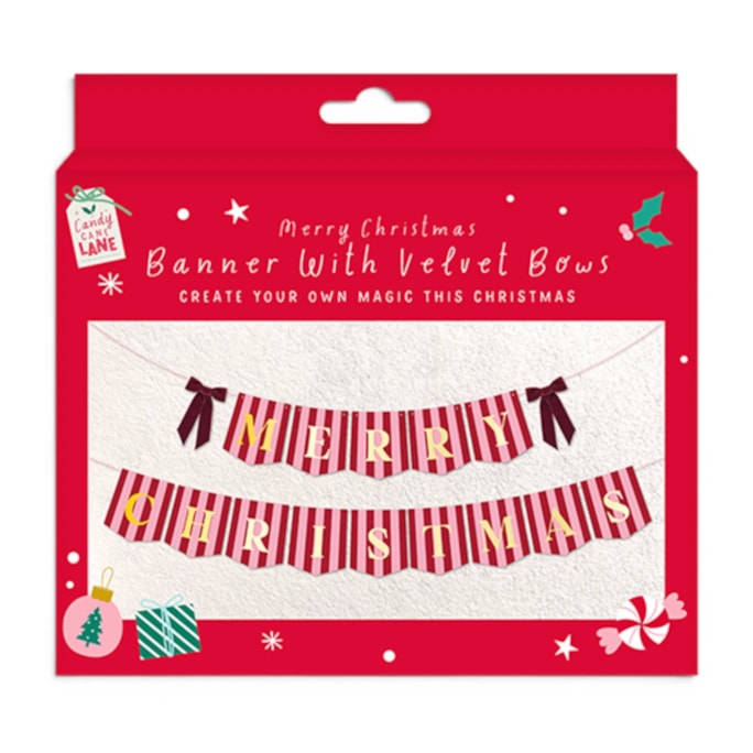 Wholesale Merry Christmas Banner with Velvet Bows | Wholesale Direct