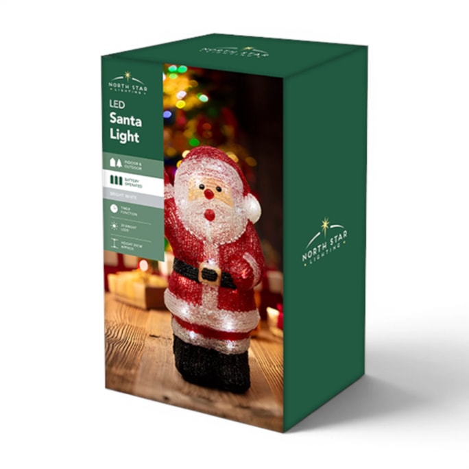 Wholesale LED Battery Operated Bright White Santa Light 29.5cm | Wholesale Direct