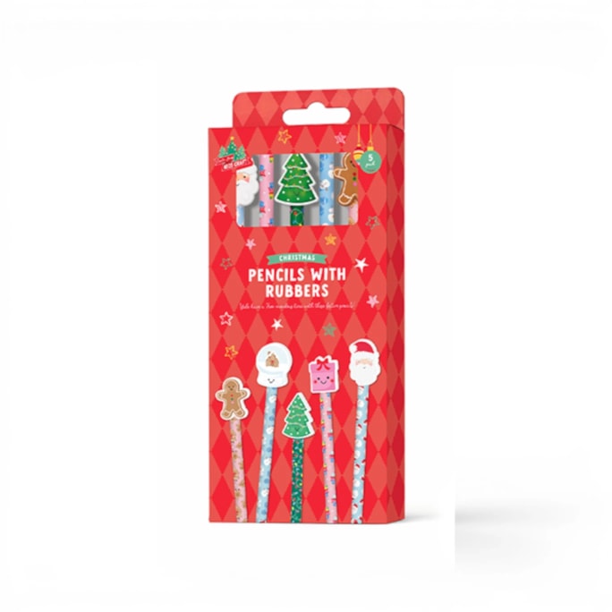 Wholesale Christmas Pencils & Rubbers 5pk | Wholesale Direct Wholesale Christmas Pencils & Rubbers 5pk | Wholesale Direct