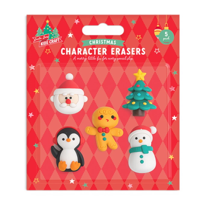 Wholesale Christmas Character Erasers 5pk | Wholesale Direct