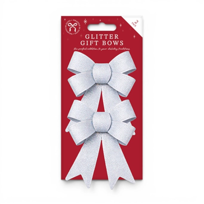 Wholesale Christmas Glitter Gift Bows 2pk | Wholesale Direct