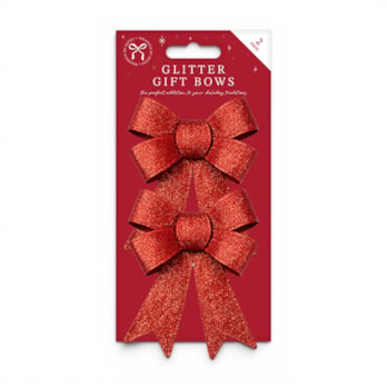 Wholesale Christmas Glitter Gift Bows 2pk | Wholesale Direct