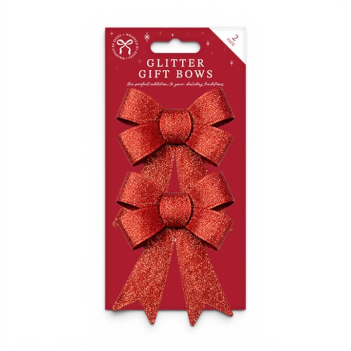 Wholesale Christmas Glitter Gift Bows 2pk | Wholesale Direct