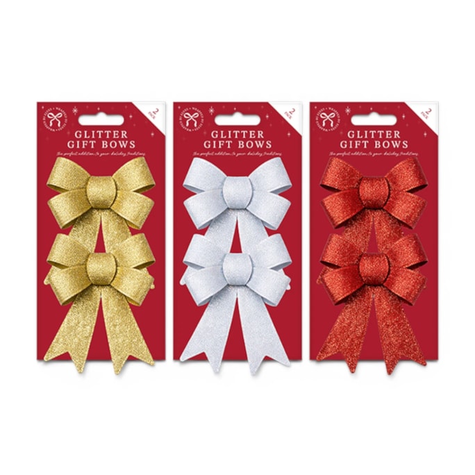 Wholesale Christmas Glitter Gift Bows 2pk | Wholesale Direct