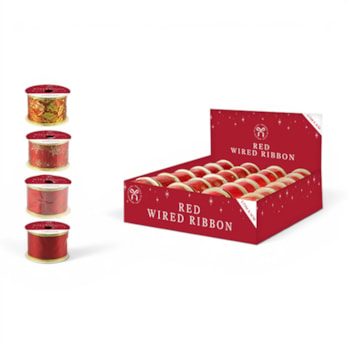 Wholesale Christmas Wired Ribbon Red 5cm x 2.75m CDU | Wholesale Direct