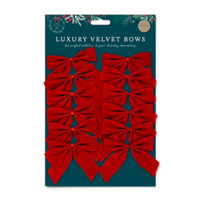 Wholesale Red Velvet Christmas Bows - 12 Pack | Wholesale Direct