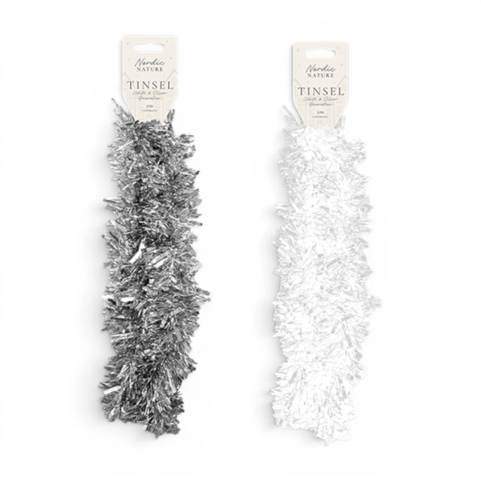 Wholesale White & Silver Christmas Tinsel 2m | Wholesale Direct
