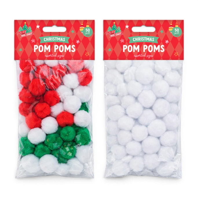 Wholesale Christmas Craft Pom Poms 50pk | Wholesale Direct