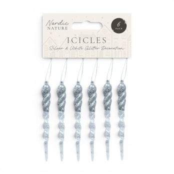 Wholesale Silver & White Acrylic Glitter Icicles - 6 Pack 13cm x 1cm | Wholesale Direct