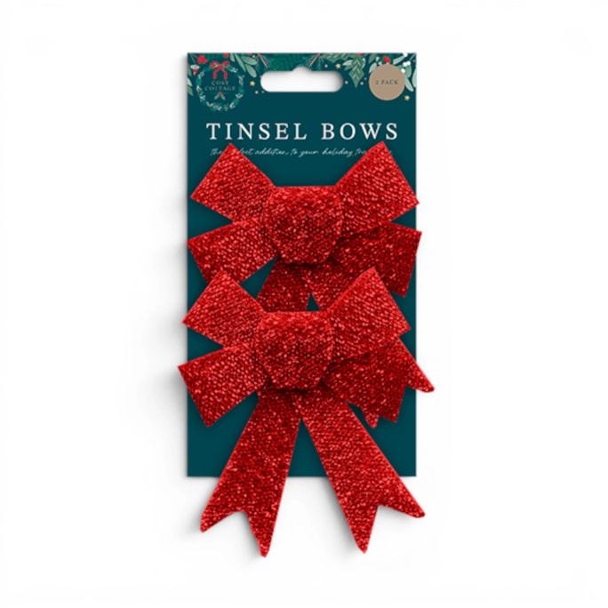 Wholesale Red Tinsel Bows - 2 Pack | Wholesale Direct